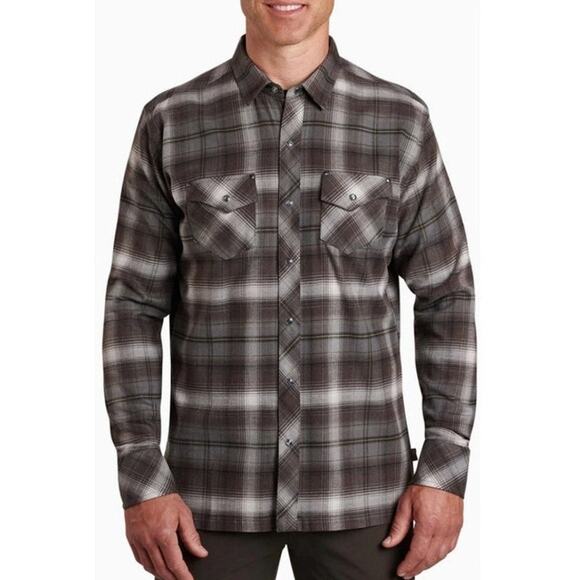 Kuhl Men's Lowdown Flannel Long Sleeve Medium Western Long Sleeve Pearl Snaps - Picture 1 of 11